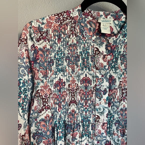 Sundance Peasant Billowy Pleated Long Sleeve Button Down Top - Picture 4 of 7